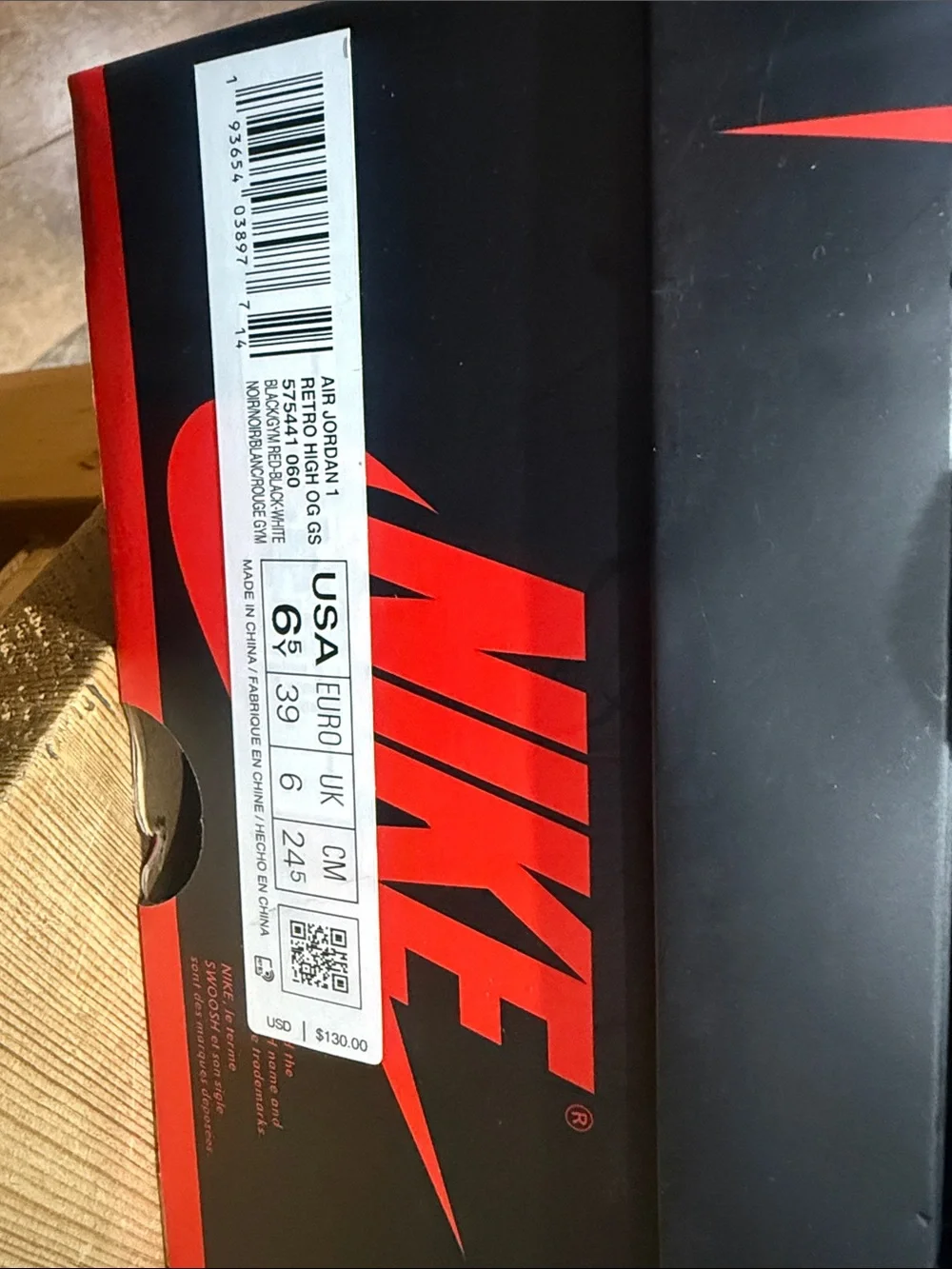 Nike Air Jordan Retro Black and Red Youth Size 6.5 High-Top Sneakers w box RARE